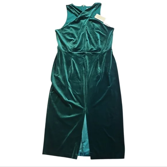 MICHAEL Michael Kors Emerald Green Velvet Twist Neck Midi Dress NWT XL - Picture 5 of 11